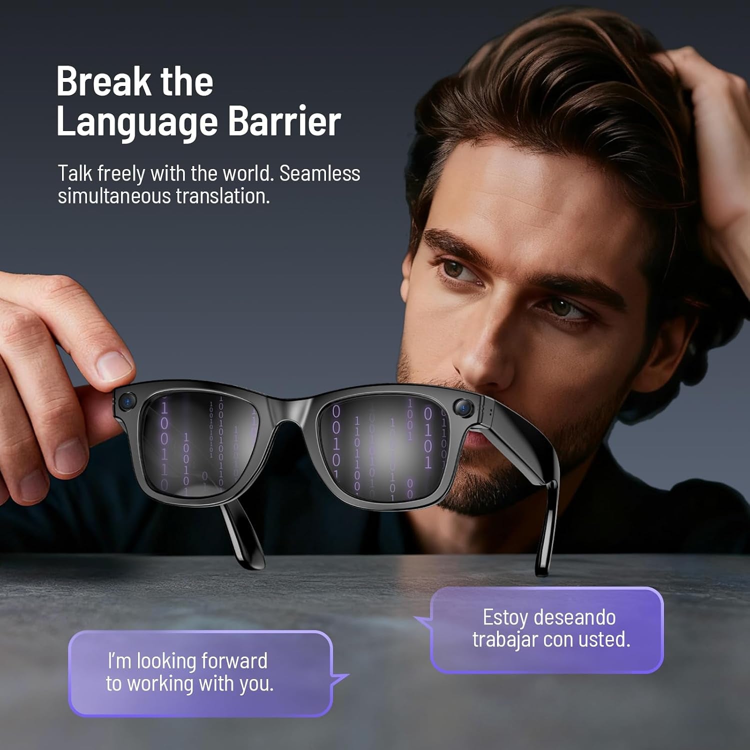 Upgraded Ai Smart Bluetooth Glasses, 800W Anti-Shake Camera Glasses, 1080P Video Recording, Ai Real-Time Translation, Open-Back Headphone Audio, Voice Assistant, Sunglasses for Men Women