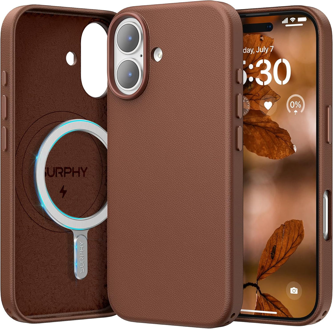 Leather Case for Iphone 17 Case 6.3 Inch, Premium PU Leather Compatible with Magsafe (With Metallic Buttons &amp; Microfiber Lining) Phone Cover, Brown