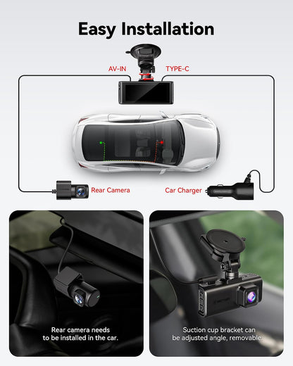 4K Dash Cam Front and Rear, STARVIS 2 Sensor, Touch Screen 3.18", Voice Control, 20Mb/S 5.8Ghz Wifi 6 Car Dashcam with 128GB Card, GPS, Night Vision, Emergency Lock, Parking Mode(F7N Touch)