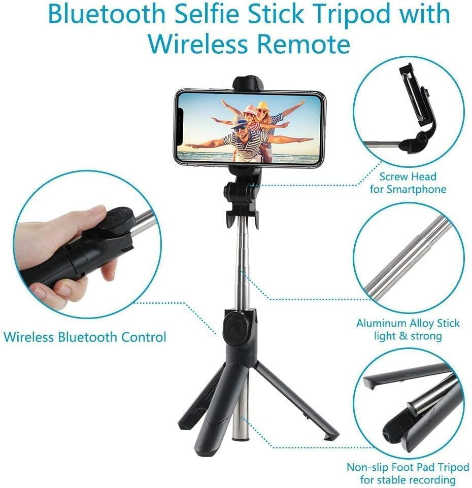 Wireless Selfie Stick, Adjustable Selfie Stick with Tripod Stand and Detachable Wireless Remote, Support Video Record, Extendable Monopod for Iphone 17/16/15/14 Pro Max, Galaxy, All Other Smart Phone
