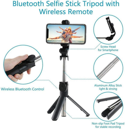 Wireless Selfie Stick, Adjustable Selfie Stick with Tripod Stand and Detachable Wireless Remote, Support Video Record, Extendable Monopod for Iphone 17/16/15/14 Pro Max, Galaxy, All Other Smart Phone