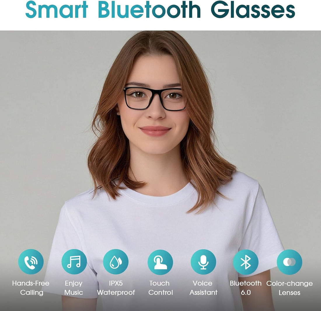 Bluetooth Audio Smart Glasses for Women &amp; Men, Bluetooth Glasses with Color-Change Lens, Open Ear Speakers, IPX5 Waterproof, Smart Audio Glasses for Iphone Android Music/Calls (Brown)
