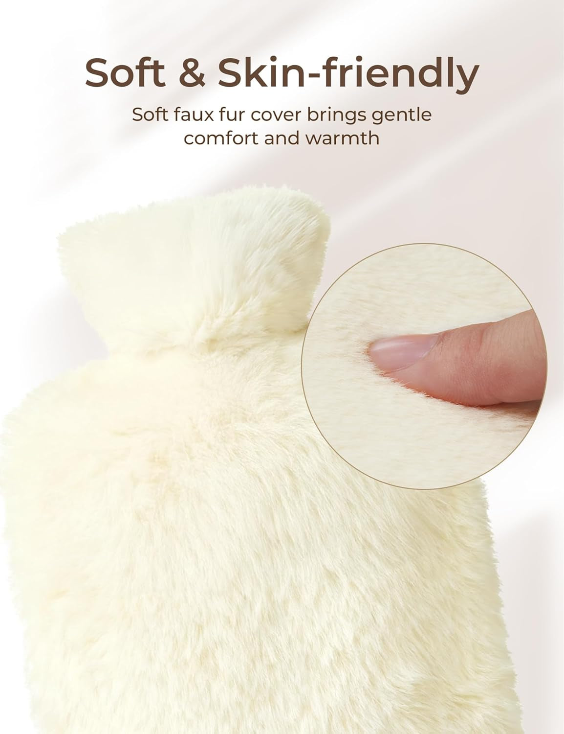 Hot Water Bottle with Cover, 2L Rubber Hot Water Bag with Soft Cover (2 Liter), for Cramps, Compress Pain Relief, Removable Hot Cold Pack, Hot Water Bed Warm(Beige)