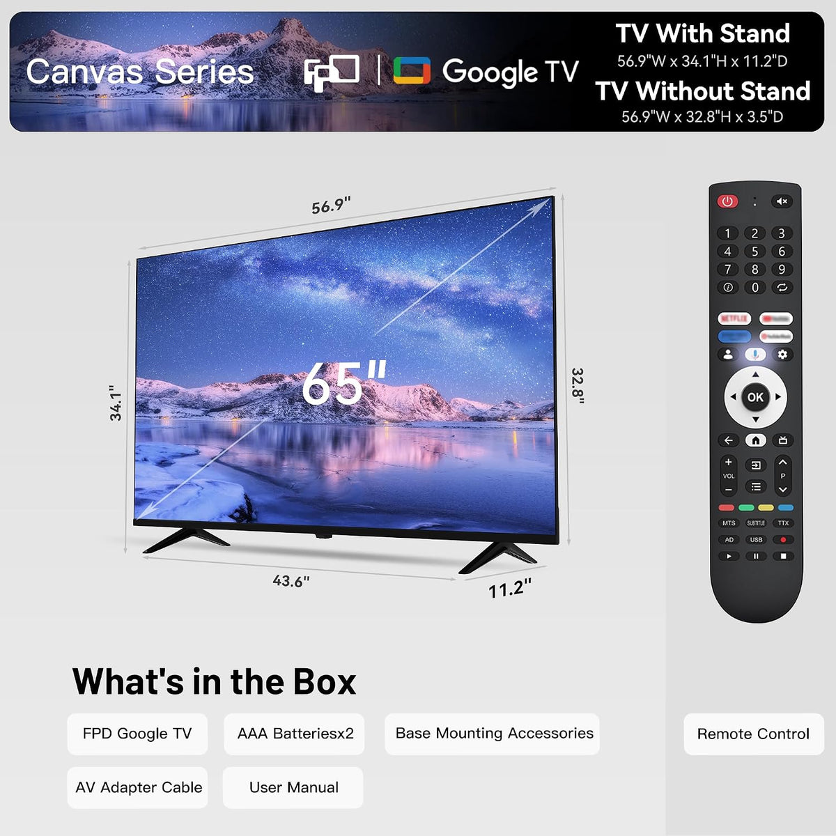 65-Inch Smart TV, 4K LED Google TV with Google Play Built-In Google Cast, HDR 10, MEMC, Voice Remote, Dolby Audio, UHD Flat Screen Television (CG65-C3)