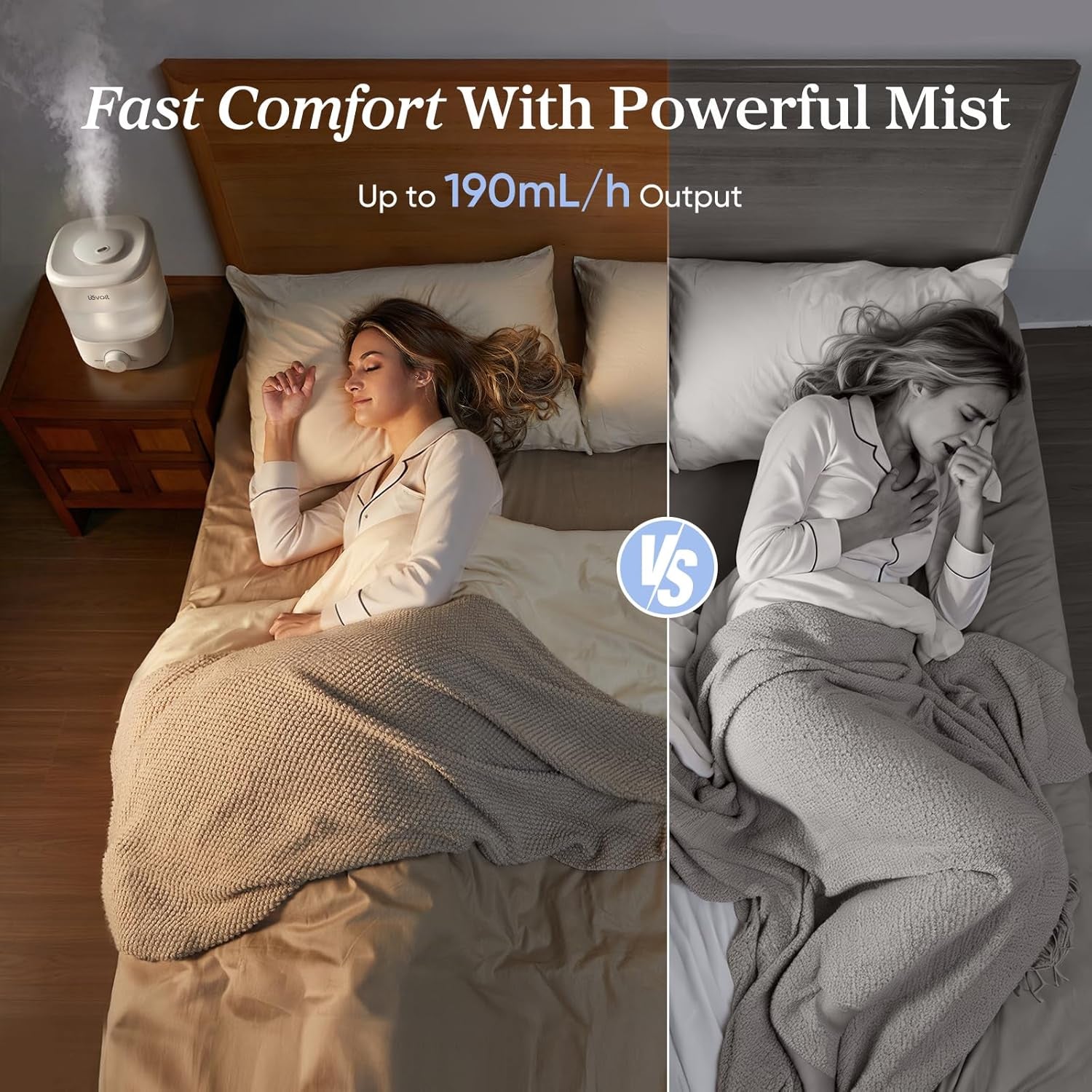 Humidifiers for Bedroom, Top Fill Cool Mist Air Humidifier for Baby Nursery, Plants, Ultrasonic, Auto Shut-Off, BPA Free, Quiet, Knob Control, 360° Nozzle