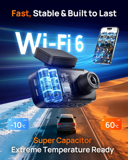 A810 Lite 4K Dash Cam Front and Rear, 5Ghz Wifi 6 Dashcam, Car Camera with GPS Tracking, HDR Night Vision, 24H Parking Mode, Voice Control, Emergency Lock, Loop Recording, Support 512GB Max