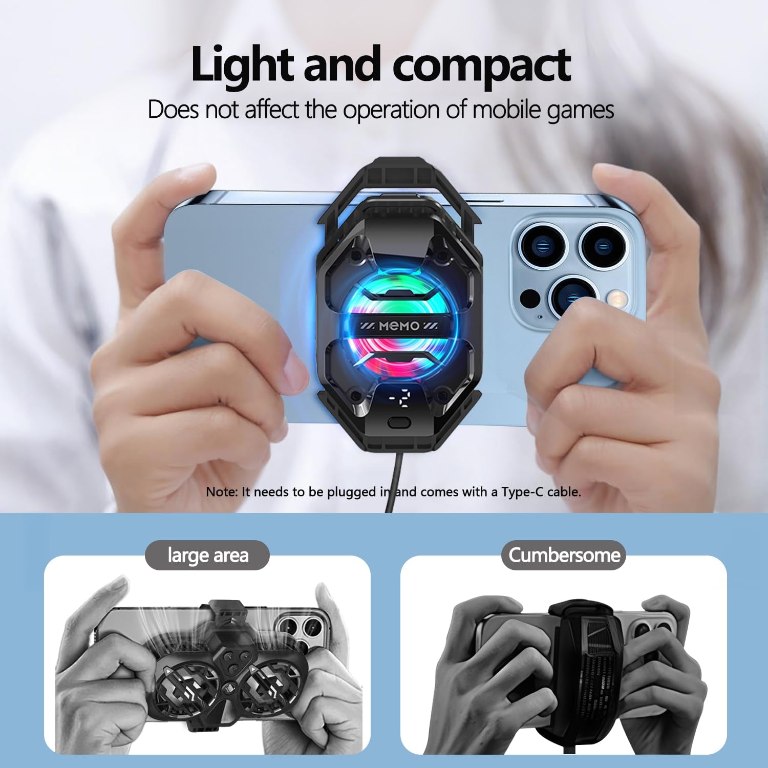 Phone Cooler for Gaming, 27W Iphone Cooling Fan with RGB LED Semiconductor Heatsink Cooling Case Enfriador Para Celular, for Iphone/Android Phone Gaming, Live Streaming, AI Smartphone Temperature