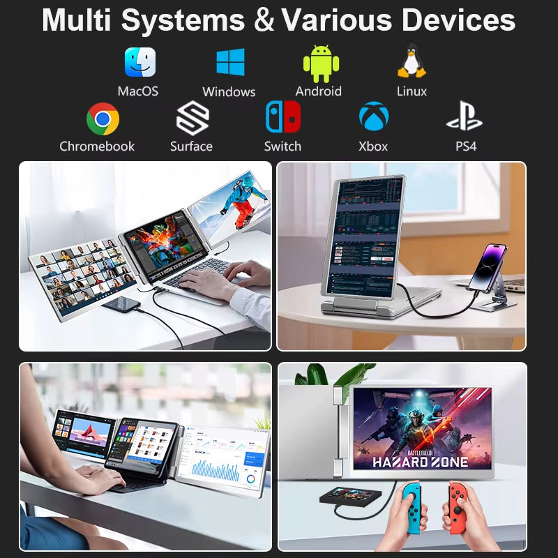 Portable LCD FHD IPS Gaming Backlit External Monitor High-Definition Dual Triple Screen Extender for Productivity