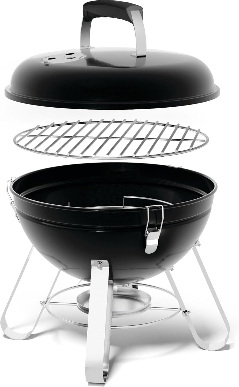 14-Inch Portable Charcoal Kettle Grill - NK14K-LEG-3 - Black, Portable, 150In² Cooking Area, Sturdy 4-Leg Design