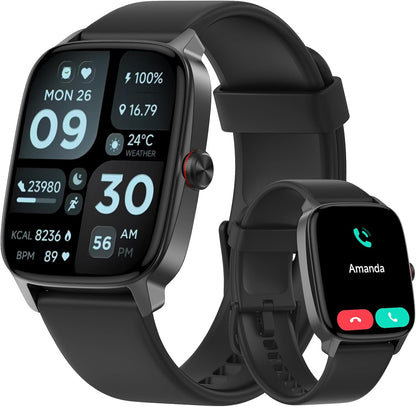 Smart Watches for Men Women, with Bluetooth Calling, 1.85" Screen DIY Dial Smartwatch for Android Iphone. 100+ Sports Modes, Heart Rate Sleep Monitor, AI Built-In Fitness Tracker, IP68 Waterproof