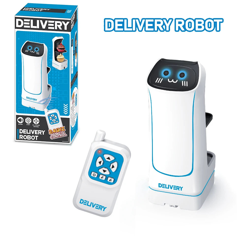 2.4Ghz Remote Control Food Delivery Robot Toy, Remote Control Toy Robot with Light and Music, Children&