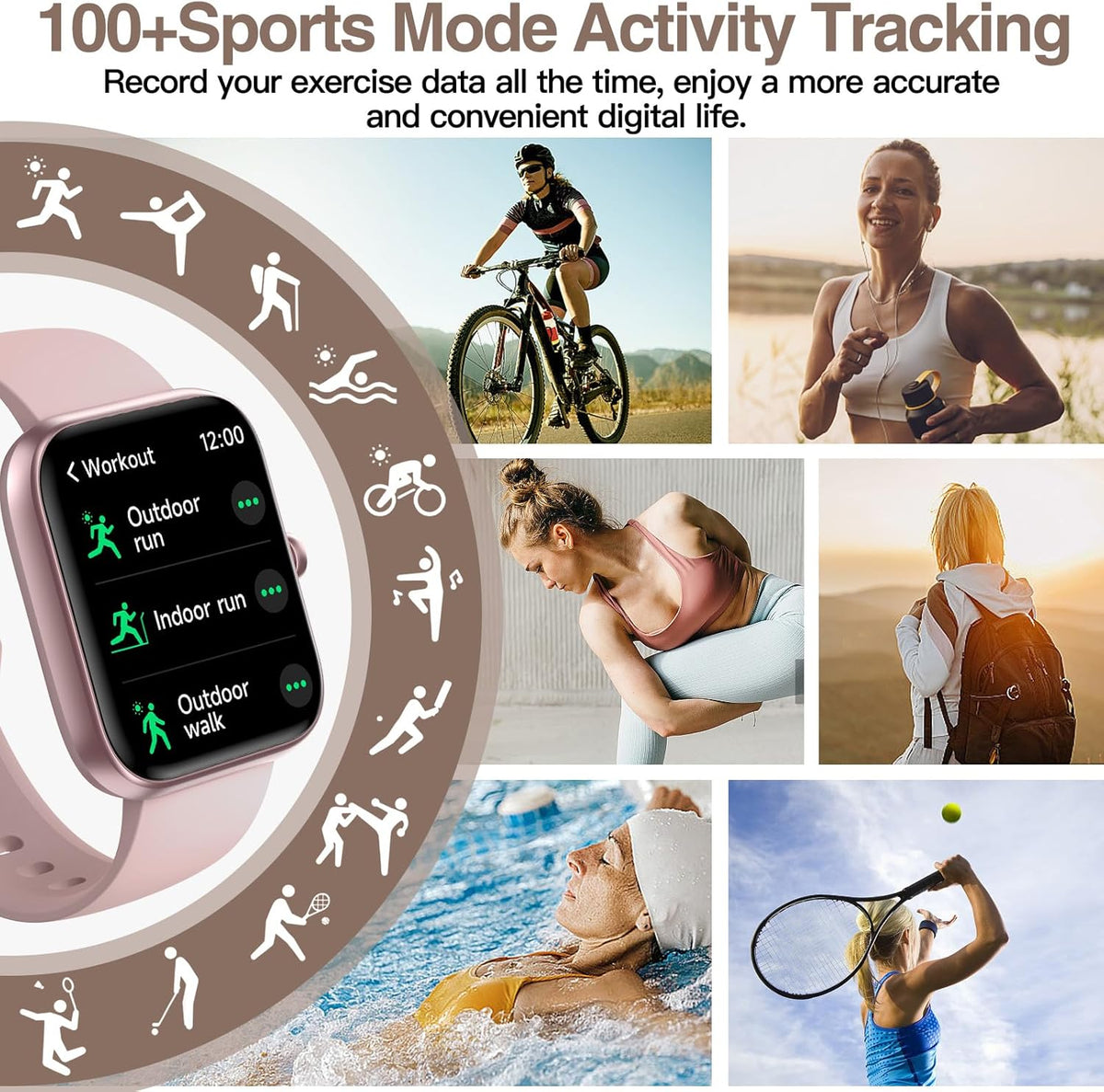 Smart Watch for Men Women with Bluetooth Call,Alexa Built-In Smartwatch,1.83"Diy Dial Fitness Watch with Sleep Heart Rate Spo2 Monitor,100+ Sport Mode,Ip68 Waterproof Watch Compatible with Android Ios