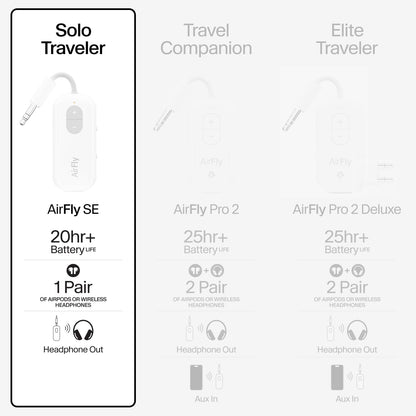Airfly SE, Bluetooth Wireless Audio Transmitter for Airpods/Wireless or Noise-Cancelling Headphones; Use with 3.5 Mm Audio Jack on Airplanes, Gym Equipment or Ipad/Tablets (Cool White)