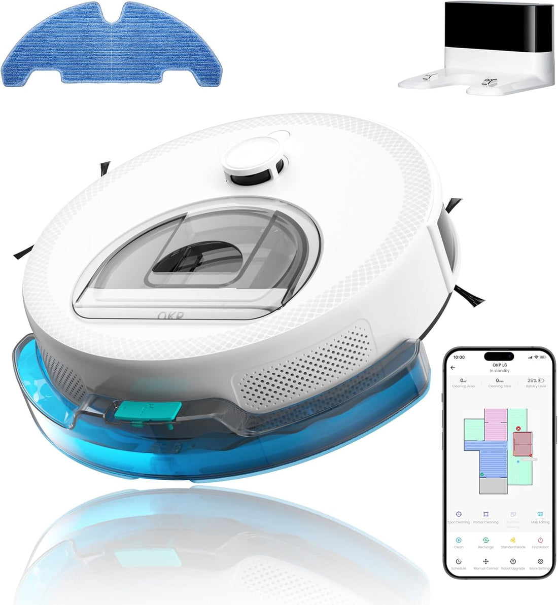 Robot Vacuum and Mop Combo, 6000Pa, Dtof Lidar, (L6 Aqua) | 6000Pa Suction, Anti-Tangle, 150 Min Runtime, 3.7" Slim, 5G Wifi/App/Alexa, Pet Hair, Hard Floors, Carpets, Home