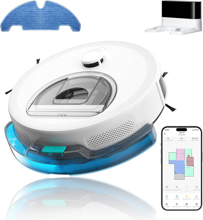Robot Vacuum and Mop Combo, 6000Pa, Dtof Lidar, (L6 Aqua) | 6000Pa Suction, Anti-Tangle, 150 Min Runtime, 3.7" Slim, 5G Wifi/App/Alexa, Pet Hair, Hard Floors, Carpets, Home