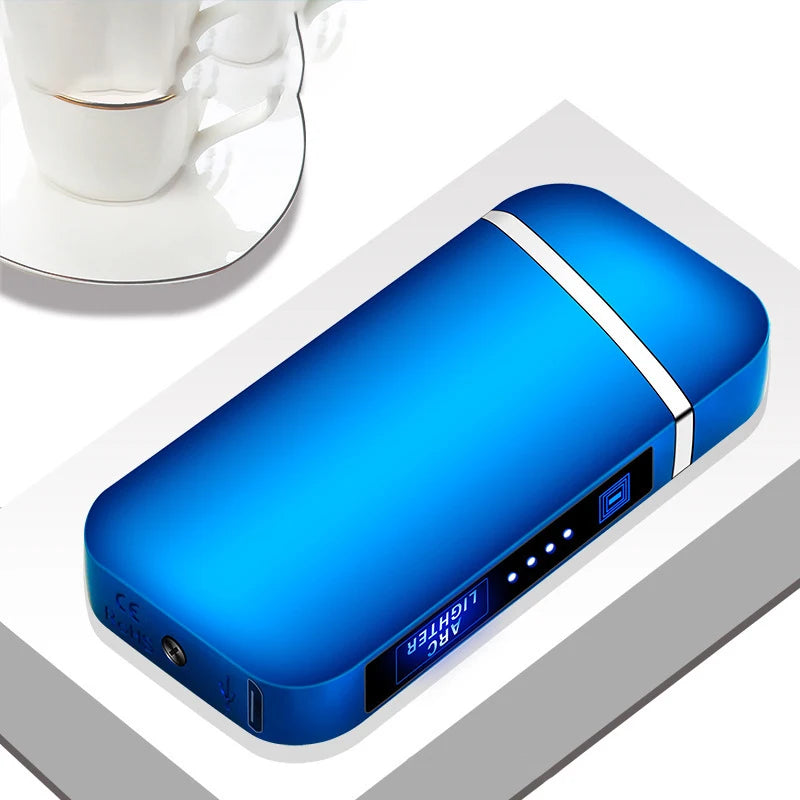 2025 Smart Chip Electric Dual Arc USB Lighter Outdoor Windproof Pulse Plasma Flameless Digital Power Display Lighter Men Gifts