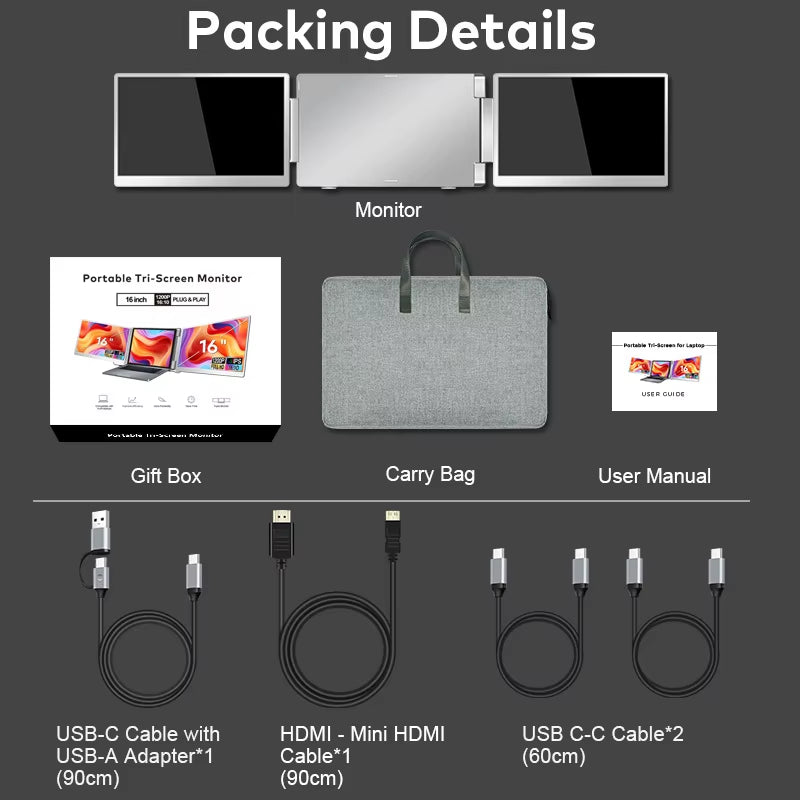 Portable LCD FHD IPS Gaming Backlit External Monitor High-Definition Dual Triple Screen Extender for Productivity