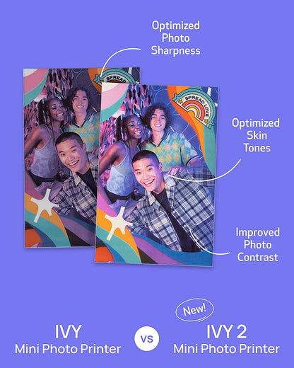 Ivy 2 Mini Photo Printer (Blush Pink), Bluetooth Portable Smartphone Printer for Ios &amp; Android, Bundle with 10 Zink Sticky-Back Photo Prints, LED Light Bar, Protective Case &amp; USB Cable