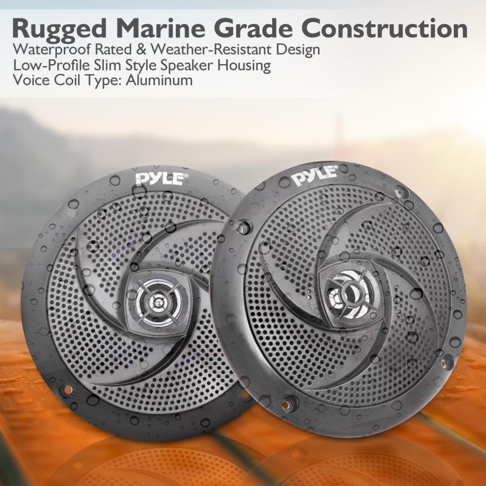 Marine Speakers 6.5 Inch - 2 Way Waterproof and Weather Resistant Outdoor Audio Stereo Sound System with 240 Watt Power and Low Profile Slim Style - 1 Pair (Black)