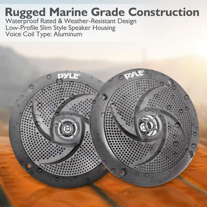 Marine Speakers 6.5 Inch - 2 Way Waterproof and Weather Resistant Outdoor Audio Stereo Sound System with 240 Watt Power and Low Profile Slim Style - 1 Pair (Black)