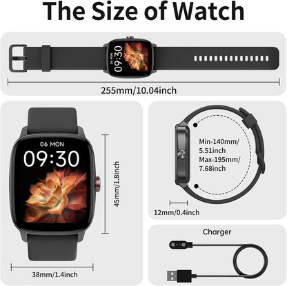 Smart Watches for Men Women, with Bluetooth Calling, 1.85" Screen DIY Dial Smartwatch for Android Iphone. 100+ Sports Modes, Heart Rate Sleep Monitor, AI Built-In Fitness Tracker, IP68 Waterproof