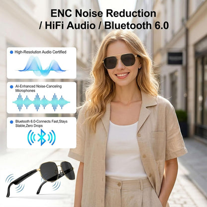 2026  Smart Glasses, Ai Real-Time Translation with 164 Languages, Classic Pilot Sunglasses, Equipped with Voice Assistant/Ai Call, Ip65 Waterproof,Smart Sunglasses for Men &amp; Women