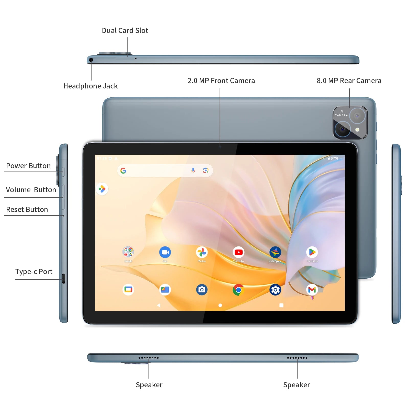 TAB11 Android 14 Tablet 10 Inch, 8GB(4+4 Expand) RAM + 128GB ROM, Octa Core, 5G Wifi, with Keyboard, Mouse, Case