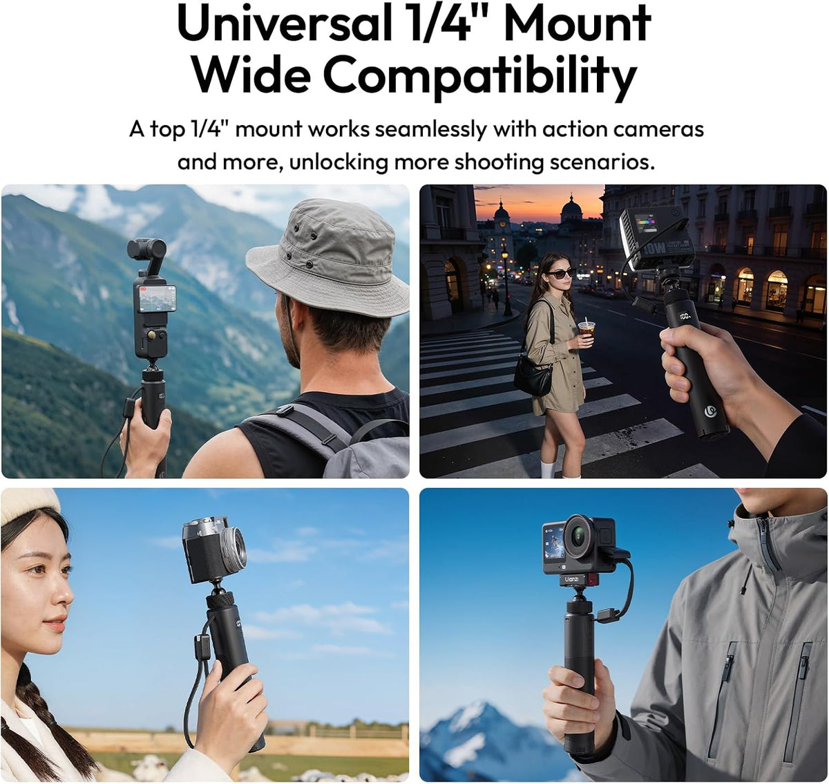 MA93 Battery Power Handle Grip with Hidden Tripod, 10000Mah Portable Power Bank for Action Camera &amp; Phone,Mobile Charger with Multi-Function Lanyard for Gimbal Camera Accessories