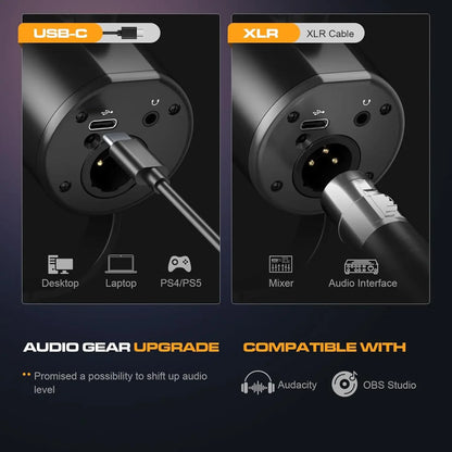 Podcast Dynamic Microphone, XLR/USB Recording PC Microphones for Broadcast, Podcast, Recording, Gaming &amp; Streaming, Studio Mic