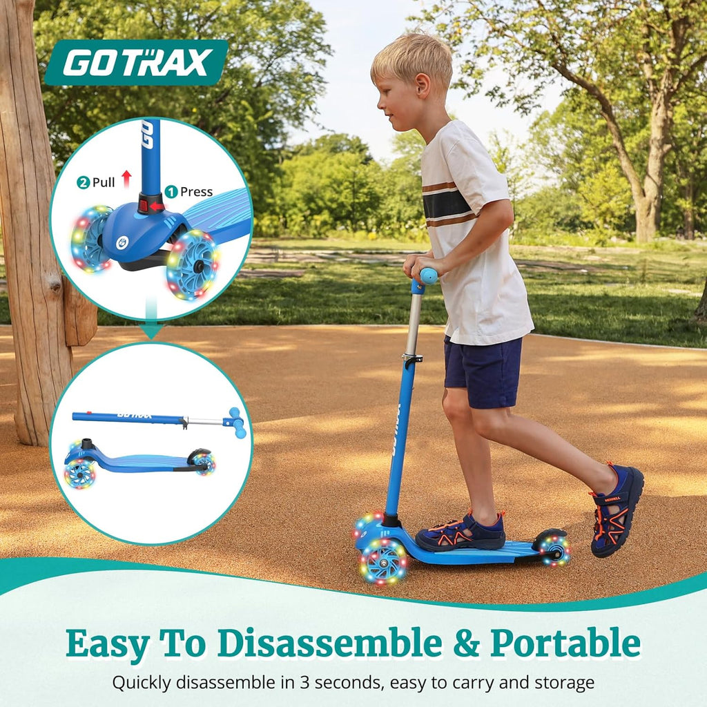 KS1 Kids Kick Scooter, LED Lighted Wheels and 3 Adjustable Height Handlebars, Lean-To-Steer & Widen Anti-Slip Deck, 3 Wheel Scooter for Boys & Girls Ages 3+ and up to 100 Lbs