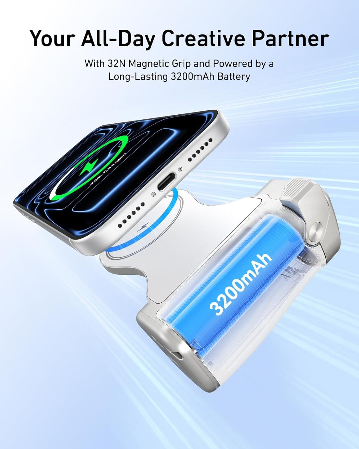 Pro Shot Imaging Grip, Magnetic Phone Camera Grip for Iphone 17 16 15 14 13 12, Bluetooth Shutter Handle with 3200Mah Battery &amp; Wireless Charging, Dslr-Style Handle Holder