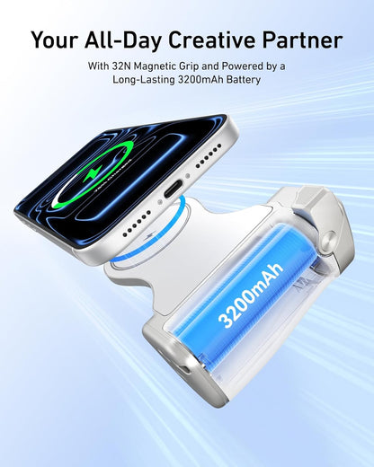 Pro Shot Imaging Grip, Magnetic Phone Camera Grip for Iphone 17 16 15 14 13 12, Bluetooth Shutter Handle with 3200Mah Battery &amp; Wireless Charging, Dslr-Style Handle Holder