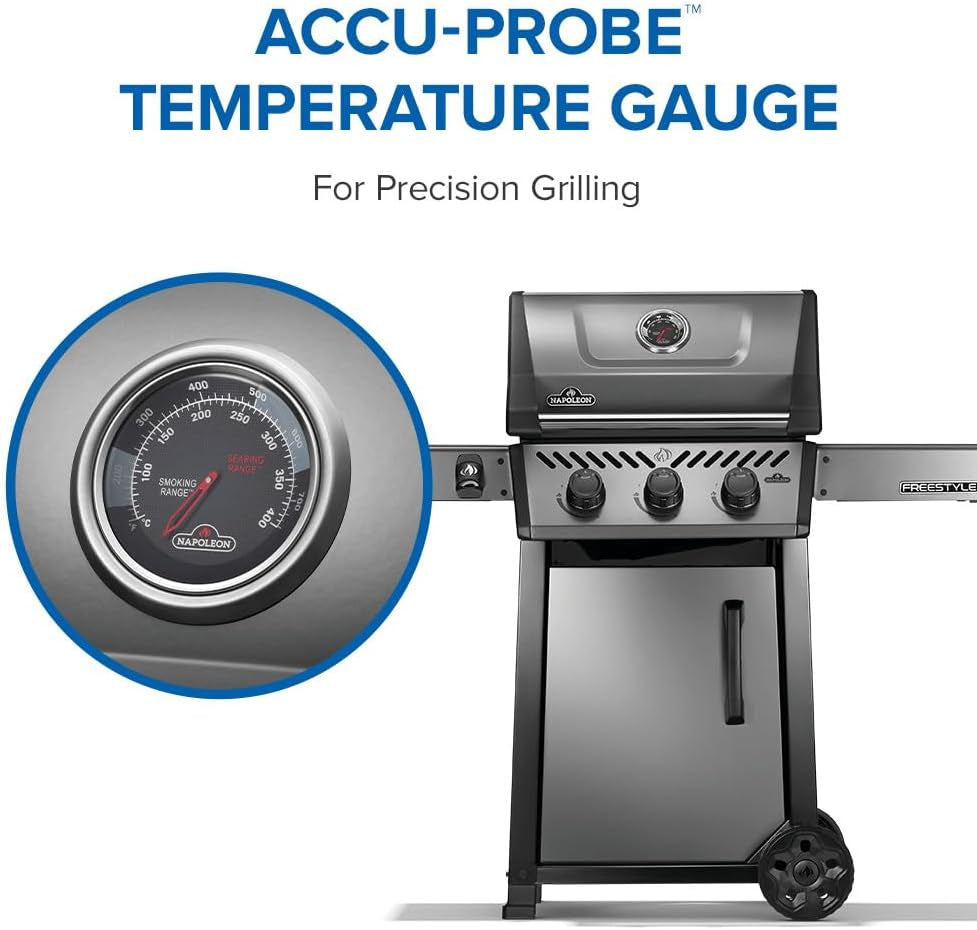 Freestyle 365 Propane Gas BBQ Grill - F365DPGT - Barbecue Gas Cart, with 3 Burners, Folding Side Shelves, Instant Failsafe Ignition, Porcelain Coated Cast Iron Cooking Grids