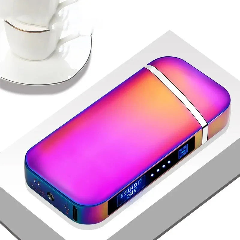 2025 Smart Chip Electric Dual Arc USB Lighter Outdoor Windproof Pulse Plasma Flameless Digital Power Display Lighter Men Gifts