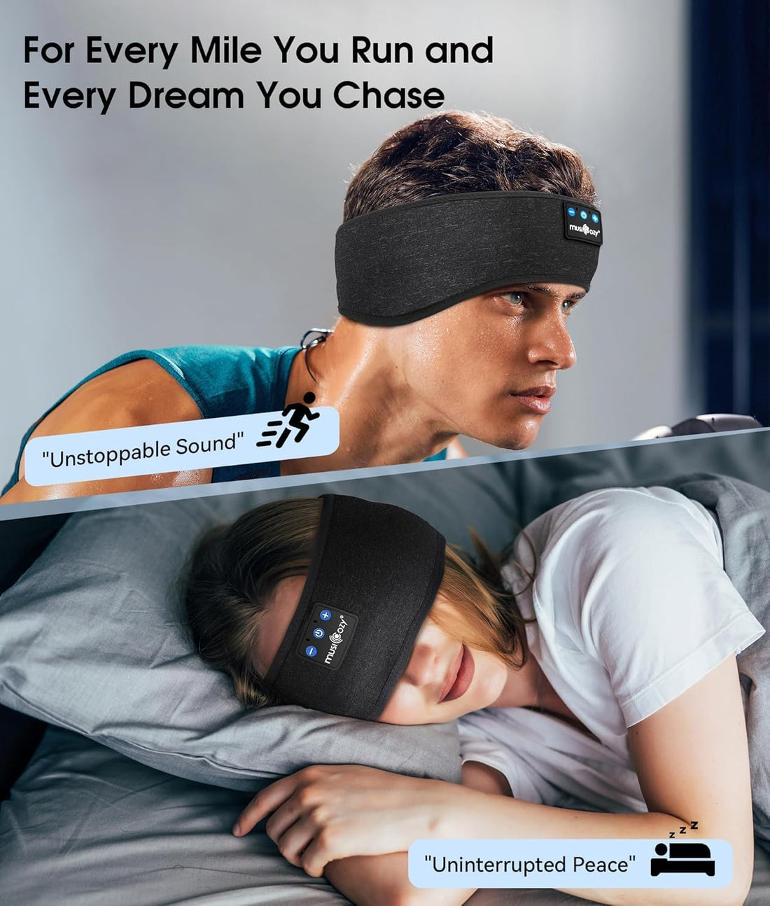 Sleep Headphones Bluetooth 5.4 Headband, Sports Wireless Earphones Sleep Mask Earbuds IPX6 Waterproof for Side Sleepers Workout Running Insomnia Travel Yoga Cool Tech Gadgets (Black)