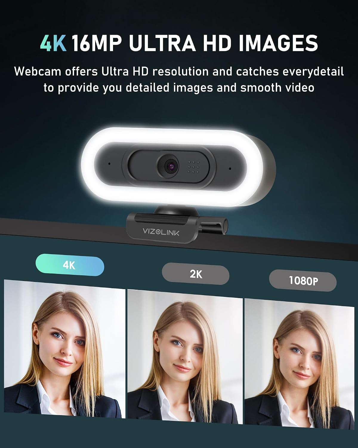 4K Webcam with Lights, PDAF Autofocus Computer Camera for Pc/Mac, 78°FOV Web Cam with 2 Noise-Canceling Microphone, USB Computer Web Camera for Laptop, Mac, Zoom