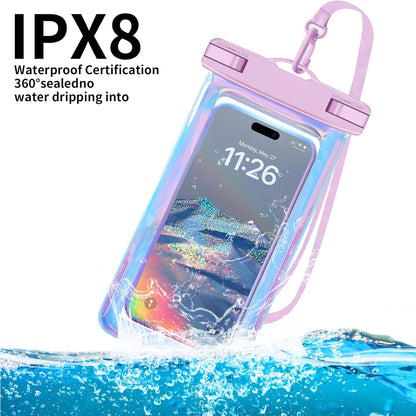 2 Pack Iridescence Waterproof Phone Pouch, Cell Phone Waterproof Case Dry Bag,Protection Level: Ip68,Beach Cruise for Iphone,Samsung,And More,Lanyard Included,(Fits up to 8.3"),Iridescence
