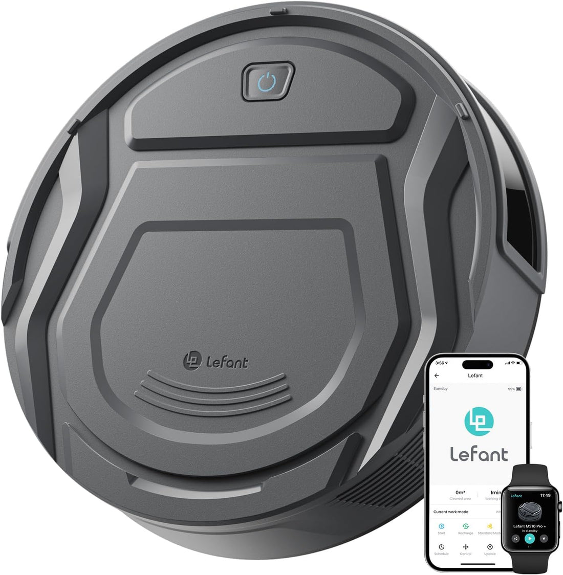 M210 Pro+ Robot Vacuum Cleaner, 6000Pa Suction, 200 Mins Runtime, Precisense Obstacle Avoidance, Self-Charging, Slim &amp; Quiet, Wifi/App/Alexa, Pet Hair &amp; Hard Floors, Grey