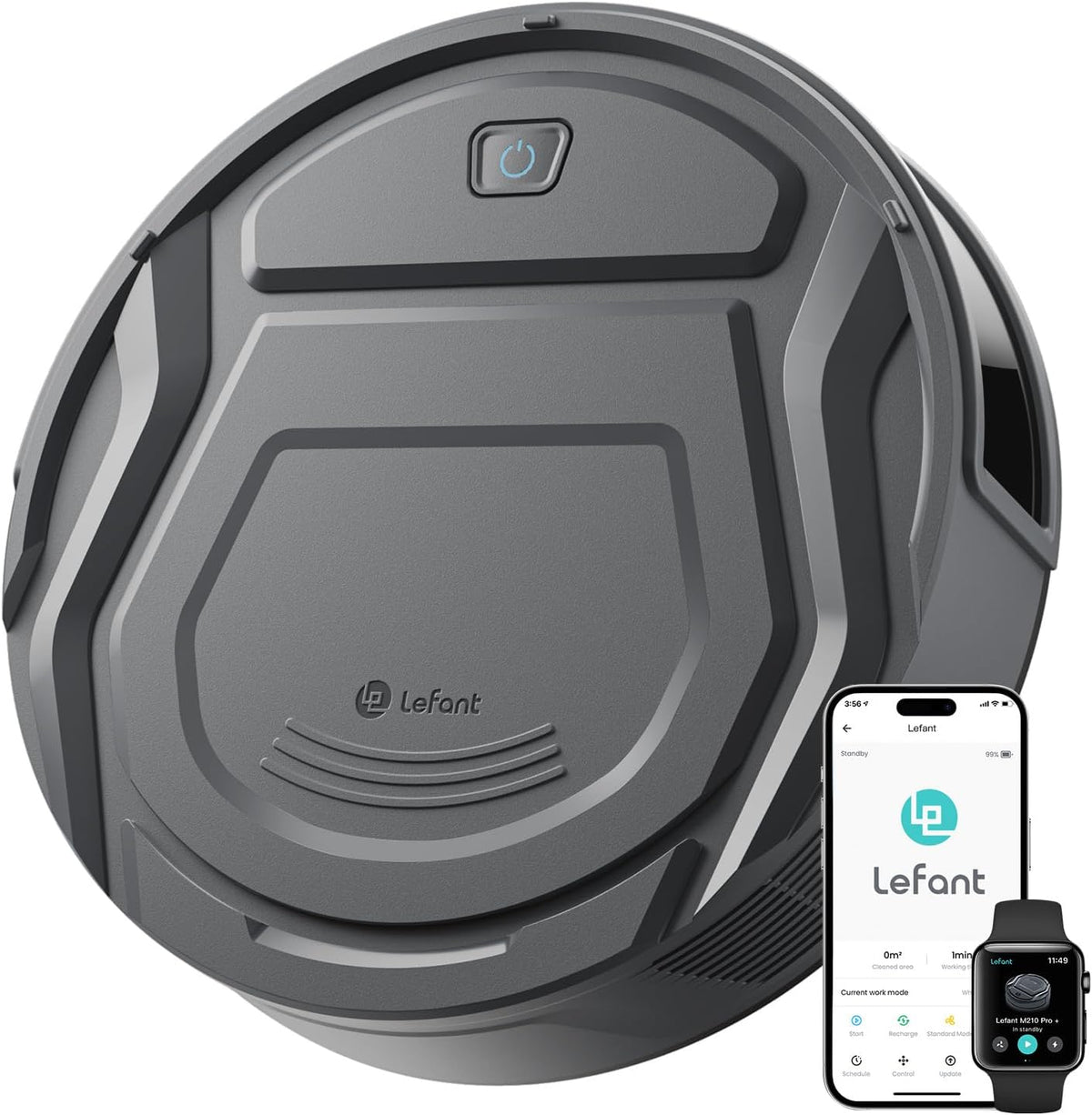 M210 Pro+ Robot Vacuum Cleaner, 6000Pa Suction, 200 Mins Runtime, Precisense Obstacle Avoidance, Self-Charging, Slim &amp; Quiet, Wifi/App/Alexa, Pet Hair &amp; Hard Floors, Grey