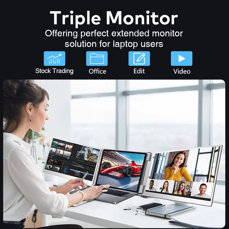 Portable LCD FHD IPS Gaming Backlit External Monitor High-Definition Dual Triple Screen Extender for Productivity