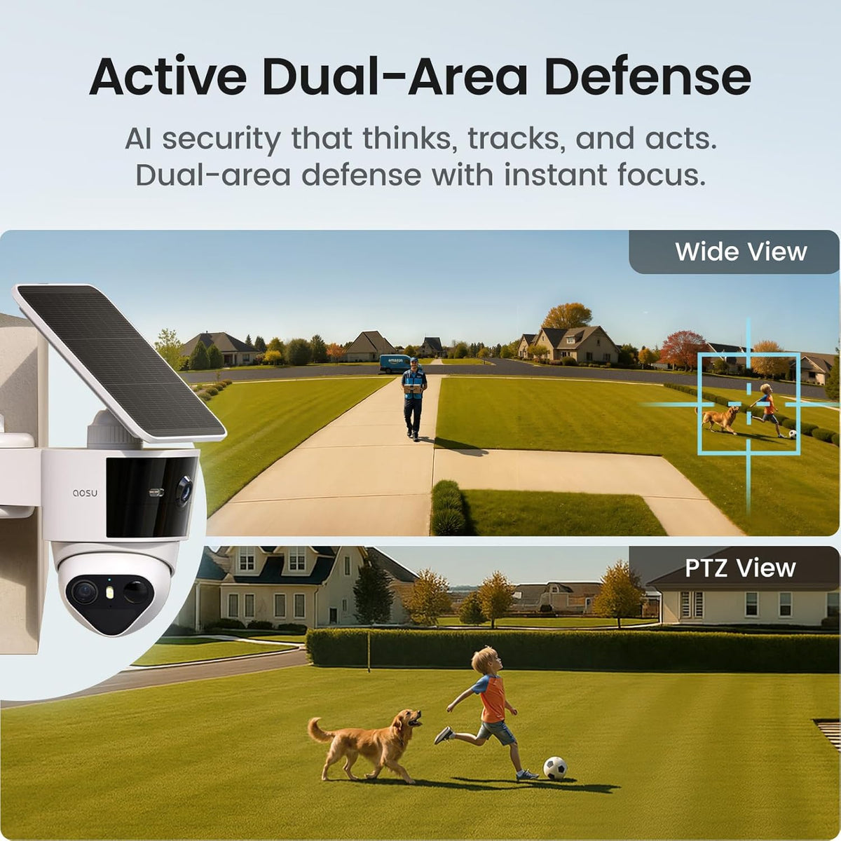T2 Pro Security Camera Wireless Outdoor, Dual 3K Solar Camera Outdoor Wifi, 170° Wide &amp; 360° PTZ for No Blind Spots, Human &amp; Vehicle Tracking, No Subscription Required