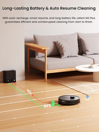 M2 plus Robot Vacuum and Mop, Strong Suction with Lidar Navigation, 75-Day Self-Emptying, 2.4/5G Wi-Fi/App/Alexa, 190° PSD Obstacle Avoidance, Hard Floors and Carpet, Black