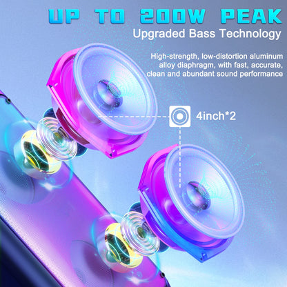Bluetooth Speaker, Portable Party Speaker with 2 Microphones, DJ Lights for Outdoor and Home