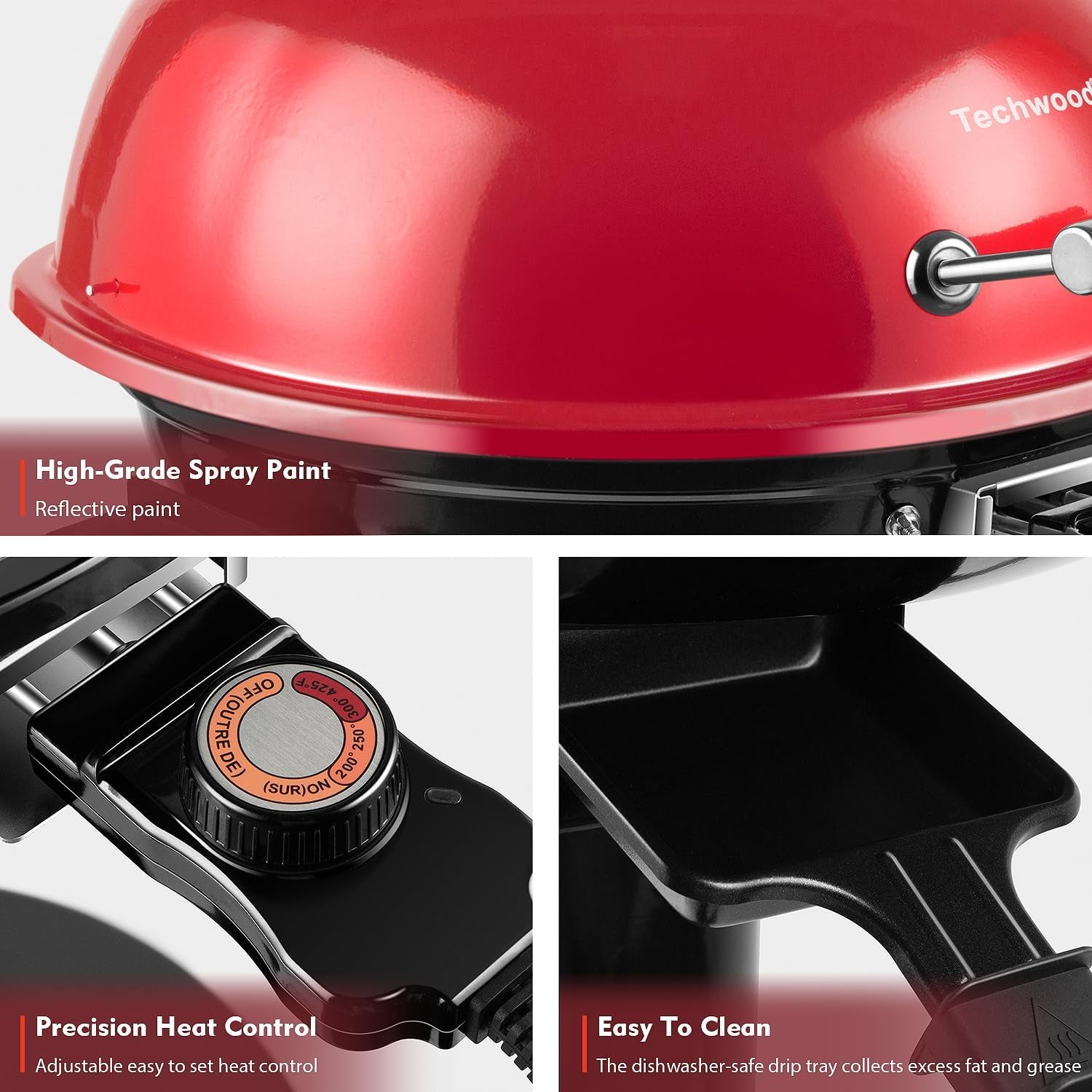 Electric Grill,  Outdoor Electric BBQ Grill, 1600W Portable Removable Stand Grill with Adjustable Heat & Drip Tray, Double Layer Design for Party, Patio & Backyard (Red)