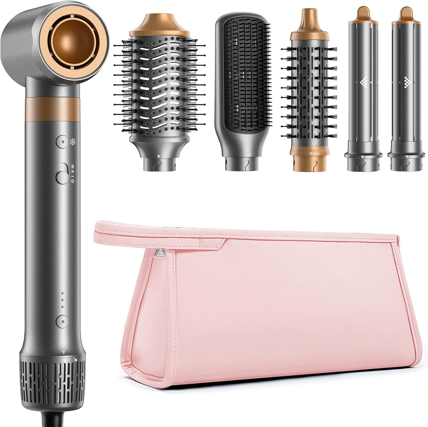 Hot Air Styler & Hair Dryer Brush Kit, 1500W No Heat Damage Frizz-Free Hair Styler for Curl, Wavy, Volumizer, Straighten, Fast Drying, Gray