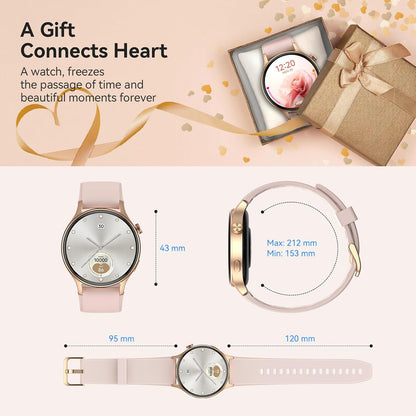 Smart Watch for Women, AMOLED Ultra-Clear Screen Activity Trackers with Heart Rate/Sleep/Spo2 Monitor, Waterproof Fitness Smartwatch for Iphone/Samsung/Android（Pink Gold）