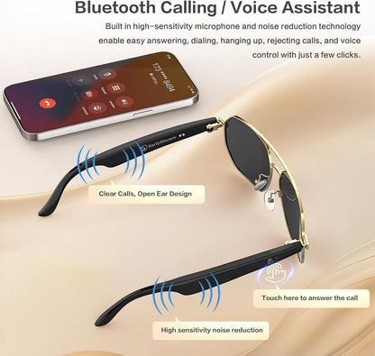 2026  Smart Glasses, Ai Real-Time Translation with 164 Languages, Classic Pilot Sunglasses, Equipped with Voice Assistant/Ai Call, Ip65 Waterproof,Smart Sunglasses for Men &amp; Women