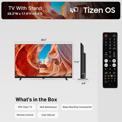 32 Inch Smart TV 720P HD Powered by Tizen OS Compatible with Samsung TV Plus, Dolby Audio, HDR 10, Gaming Hub, Smartthings, Voice Control, Built-In Miracast, Flat Screen Television (AT32-P1, 2026)