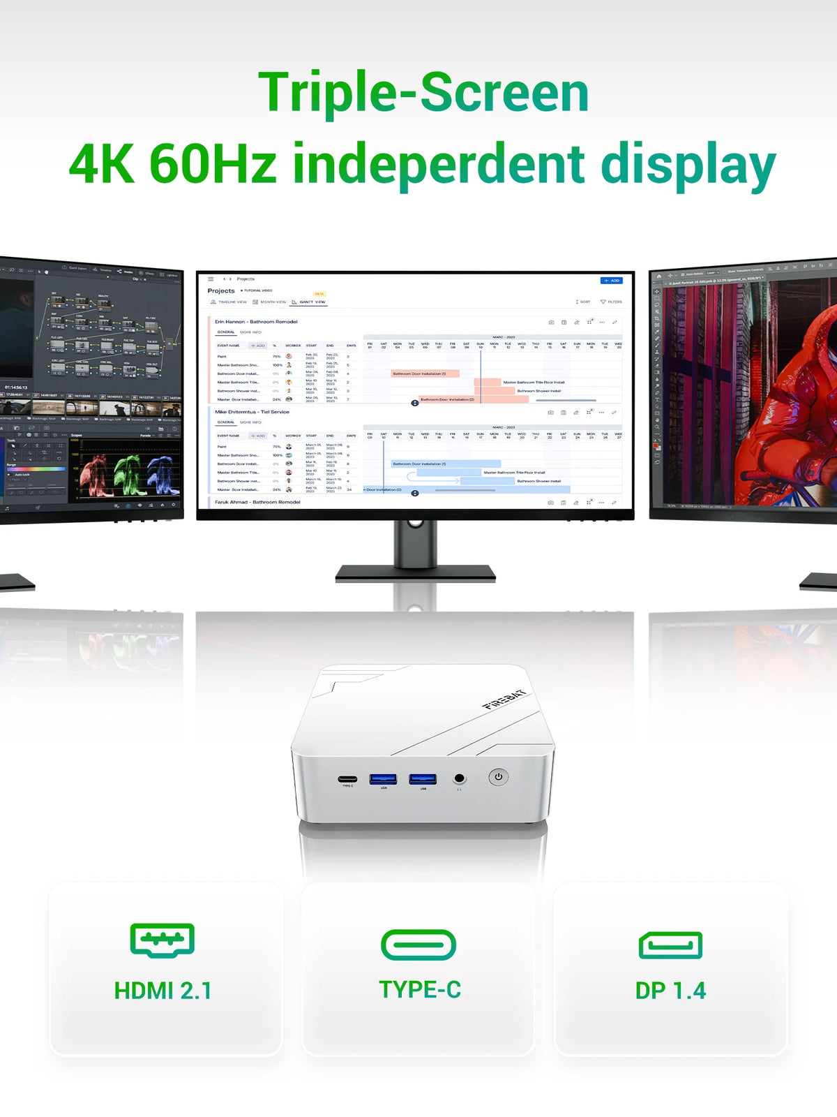 FIREBAT F1 MINI PC  Ryzen 7 H255 LPDDR5 16GB RAM 512GB SSD WIFI6 BT5.2 Portable Desktop MINI-PC Windows 11 Desktop Computer