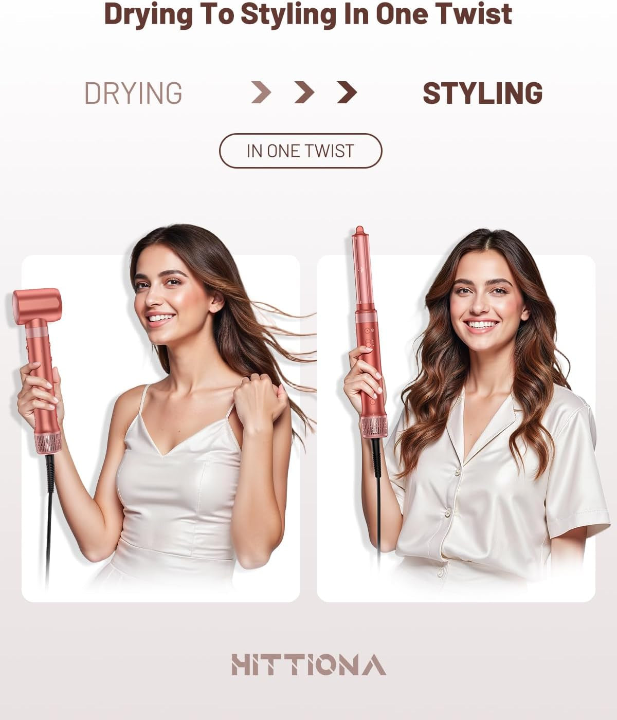 High-Speed 5 in 1 Hair Styler, Professional Hot Air Styler No Heat Damage Frizz-Free for Volumizer, Curl, Straighten, Drying, 1500W Negative Ionic Blow Dryer Brush with Travel Bag, Coral-Red
